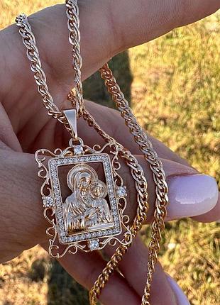 Набор цепочка 60 см (3,5 мм) + ладанка 3.5 см ( 18к цвет золота 585п) 77-015