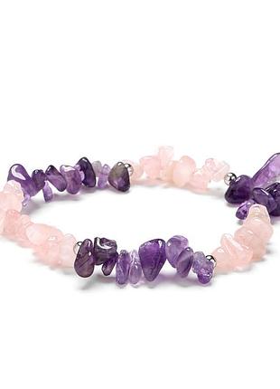 Браслет из натурального камня аметист и розовый кварц