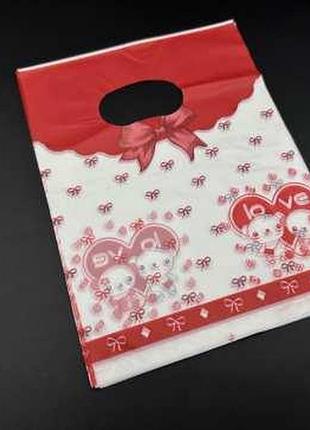 Подарункові поліетиленові пакети 15х20см "love". колір червоно-білий. / подарункові поліетиленові пакети 15х20см "love". колір