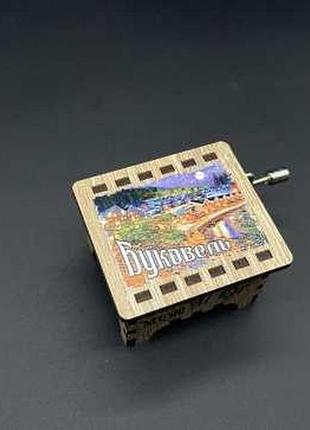 Дитяча шарманка шкатулка музична із заводним механізмом маленька буковель 6х5см / дитяча шарманка шкатулка музична із заводним