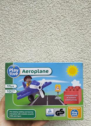 Дитячий конструктор playtive aeroplane | літак з пропелером та пілотом, сумісний з кубиками, 13 ел.