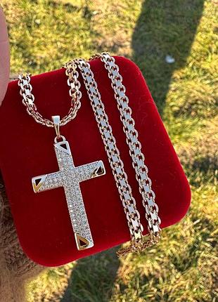 Набор xuping цепочка 60 см ( 4 мм ) + крестик 3,5 см ( 18к цвет золота 585п) 77-118