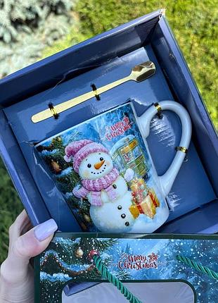 Керамическая чашка 500мл, "снеговичок" в подарочной упаковке, керамика