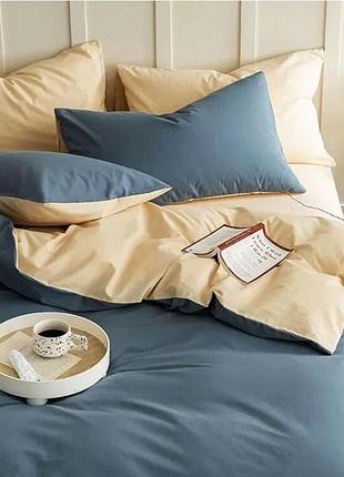 Постельное белье на резинке евро макси поплин люкс микс джинс+карамель moonlight