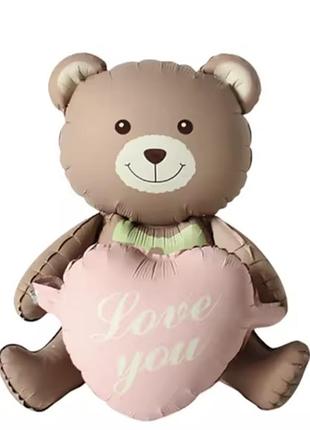 Повітряна куля фігурка з фольги ведмедик з серцем 105 на 66 см коричневий