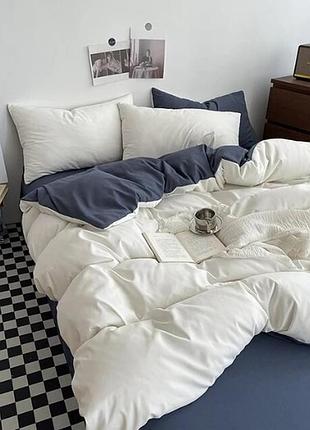 Постельное белье на резинке евро поплин люкс микс арктика+джинс moonlight