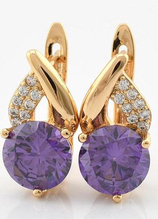 Сережки xuping фіолетові фіаніти, позолота 18к (розмір 15*8мм)