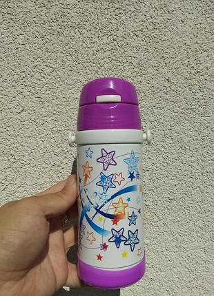 Дитячий термос a-plus 320 мл з фіолетовий із зірочками | термос-поїльник для школи та садка