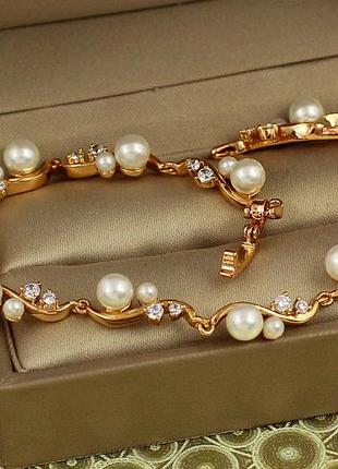 Браслет xuping jewelry ласка з перлиною 17 см 6 мм золотистий