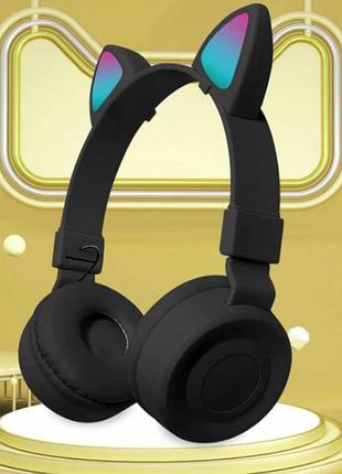 Бездротові bluetooth навушники зі світними котячими вушками cat ear bk-38m (колір чорний) ост