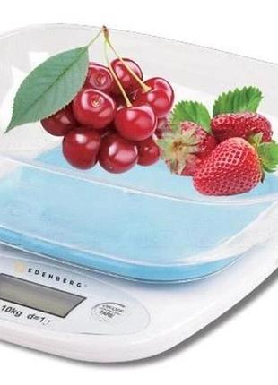 Кухонные весы edenberg eb-75824 до 10 кг с чашей и подсветкой, голубая платформа