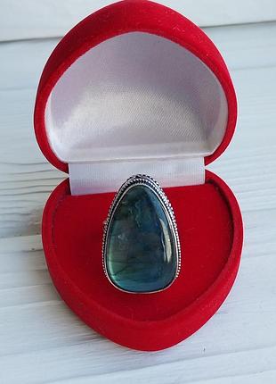 Лабрадор кольцо капля с натуральным лабрадором в серебре кольцо 17 размер. индия!