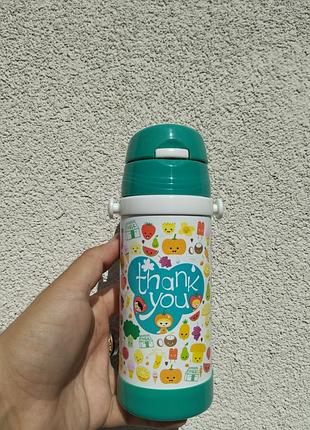 Дитячий термос a-plus 320 мл з трубочкою зелений thank you | термос-поїльник для школи та садка