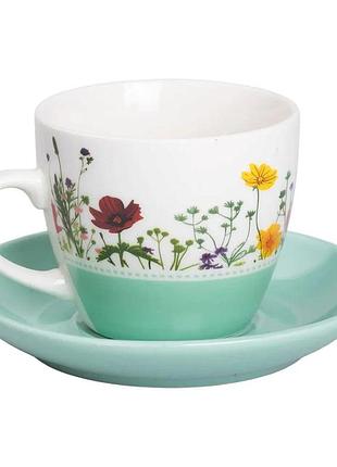 Порцелянова чашка з блюдцем 250 мл з квітами зелена rx-n24723gr