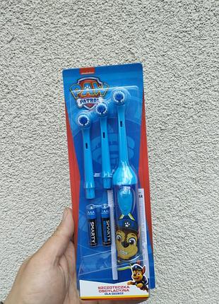 Дитяча електрична зубна щітка paw patrol "гонщиком" + 3 насадки + батарейки