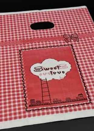 Подарункові поліетиленові пакети 25х35см "sweet love". колір червоний. / подарункові поліетиленові пакети 25х35см "sweet love".