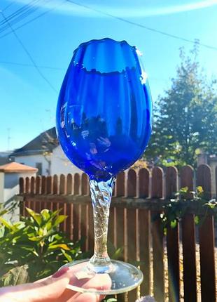 Ваза – бокал кобальтовое художественное стекло "best art glass foreign".