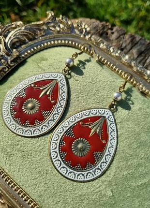 Цікаві кульчики, сережки у вінтажному стилі, кольорова емаль.