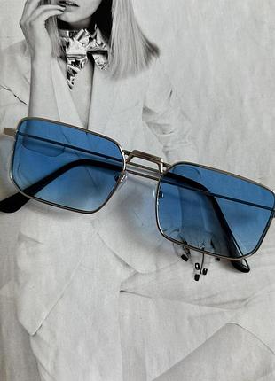 Очки прямоугольные голубая линза в серебряной оправе унисекс (45147)