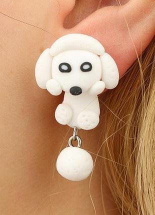 Серьги "собачки" - 4см, глина (ручная работа)