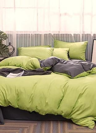 Постельное белье на резинке односпальный поплин люкс микс антрацит+лайм moonlight