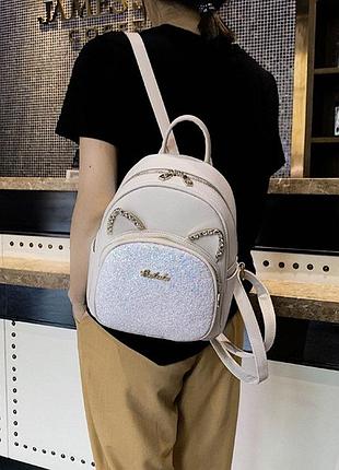 Качественный женский городской рюкзак с блестками ушками | женский мини рюкзачок с стразами ушами черный белый