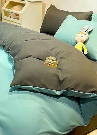 Постільна білизна євро максі поплін люкс мікс аква+антрацит moonlight