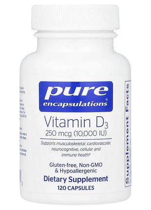 Вітамін d3, vitamin d3, pure encapsulations, для підтримки здоров'я кісток, суглобів, грудей, простати, серця, товстої кишки та