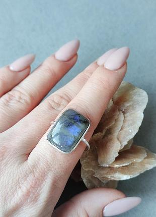 Кільце з натуральним каменем лабрадор. перстень лабрадор прямокутник в сріблі 19,5 розмір. індія