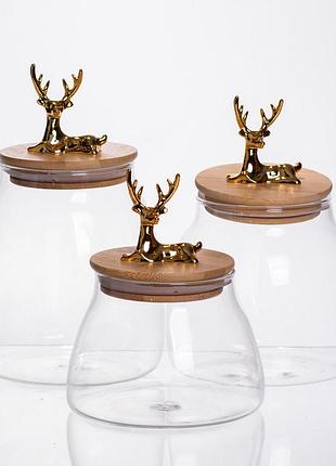 Набір скляних банок 0.5/0.8/1 л з бамбуковими герметичними кришками, 3 штуки для зберігання продуктів