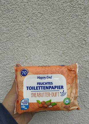 Влажная туалетная бумага happy end shea butter 70 шт - мягкость, уход и свежесть, можно смывать в унитаз