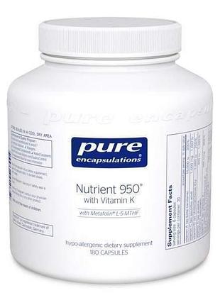 Мультивитамины / минералы с витамином к, nutrient 950 with vitamin k, pure encapsulations, для оптимального