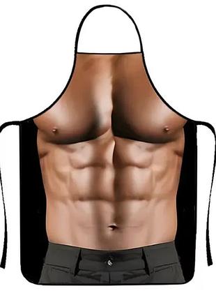 Фартук мужской прикольный с 3d принтом обнажённого торса 80 на 60 см коричнево-черный