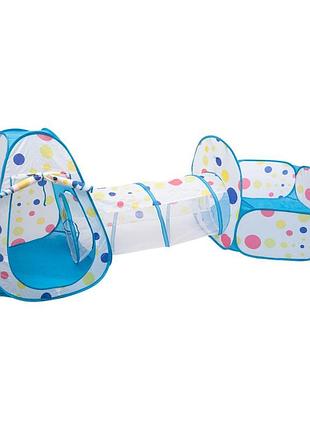 Намет дитячий 3 в 1 70×70×90 см ігровий намет з тунелем і басейном блакитна hp-s-4ndbl