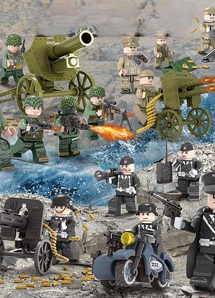 Конструктор фигурки военные вторая мировая война немцы против американцев и британцев