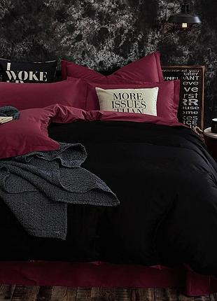 Постільна білизна на резинці полуторний поплін люкс мікс бургунд+чорний moonlight
