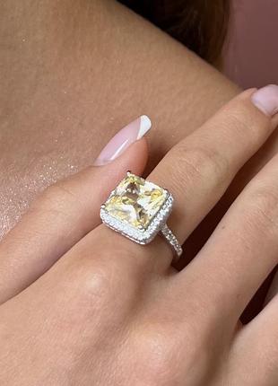 Кільце тіффані з жовтим каменем квадратне, посріблення