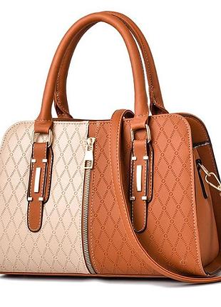 Жіноча стильна сумка на плече біло-чорна різнобарвна, жіноча сумочка екошкіра біла чорна коричнево-білий