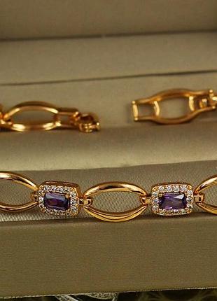 Браслет xuping jewelry имидж с фиолетовыми камнями 19 см 9 мм золотистый
