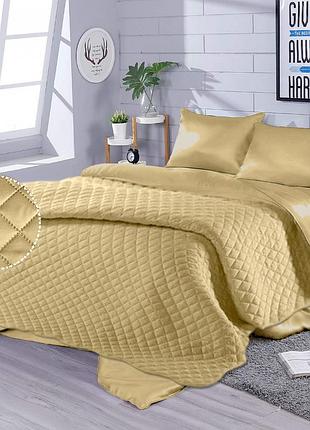 Набор постельное белье с покрывалом двуспальный евро, бежевый