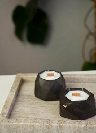 Набор ароматических соевых свечей в гипсовых кашпо mini в технике marble 2шт сaramel popcorn