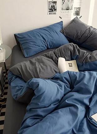 Постільна білизна євро максі поплін люкс мікс антрацит+джинс moonlight