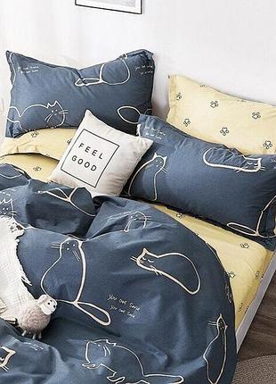 Двуспальный комплект постельного белья из ранфорса с компаньоном коты r4213