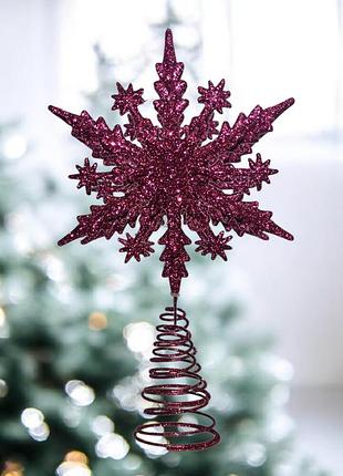 Верхушка-пружинка на елку 24 на 145 см. снежинка красный