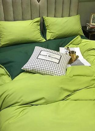 Постільна білизна дует фісташка/темно-зелений ранфорс meriset - полуторний