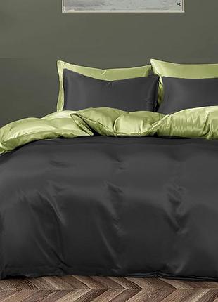 Постельное белье дует black/pistachio premium premium сатин однотон meriset - семейный на резинке полуторный
