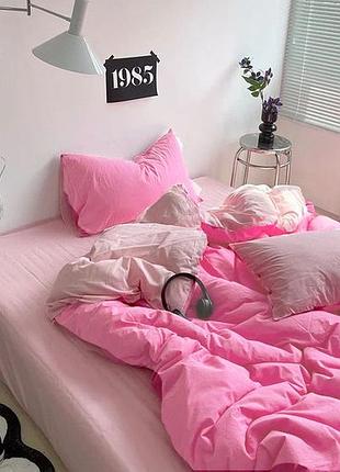 Постельное белье дуэт барби/пудра ранфорс meriset - семейный на резинке