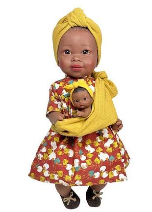 Испанская виниловая кукла мулатка нинес maria с малышом девочка африканка без волос в коробке nines d`onil 45