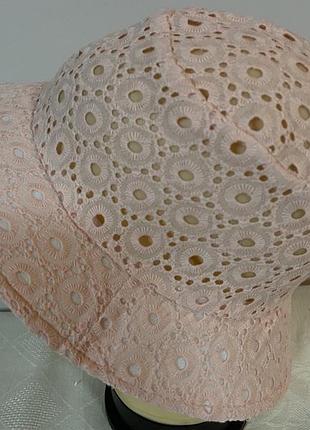 Подростково-женская кружевная ажурная панама из хлопковой прошвы пудра 52 см- детский