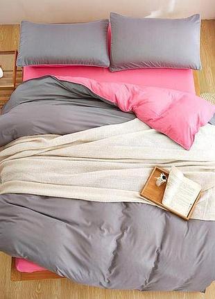 Постельное белье дуэт серый/барби ранфорс meriset - семейный на резинке двуспальный